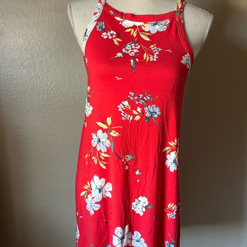 NEW Aloha floral Sun dress in orange pink racer back built-in shelf bra Small